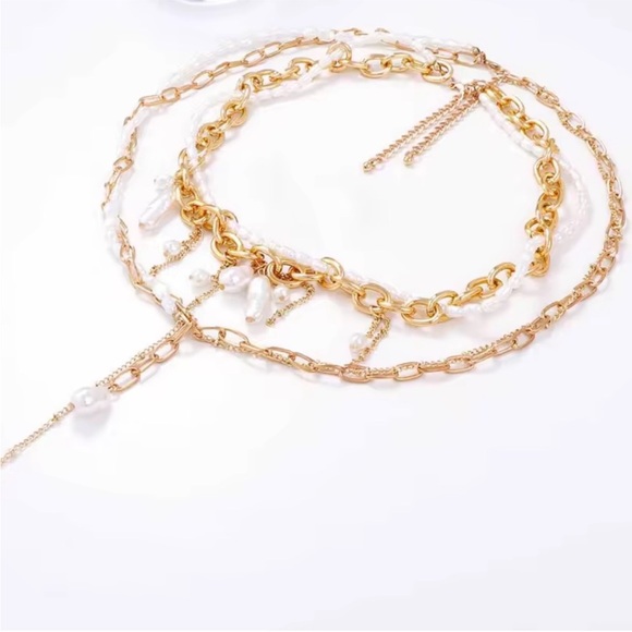 Opulent Gold & Cultured Pearl Multi-Layered Choker Necklace - Picture 3 of 5